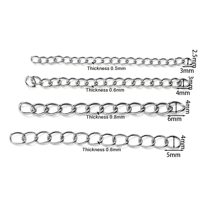 50pcs Stainless Steel 5cm Welded Extension Chain Gold Necklace Bracelet Extender Tail Chains for DIY Jewelry Making Supplies