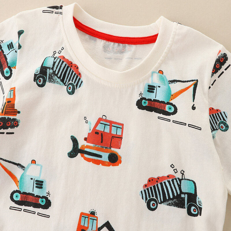 Little maven 2024 Fashion New Summer Tops Children's Clothing T-shirts Cartoon Excavator Infant Baby Boys Kids Clothes
