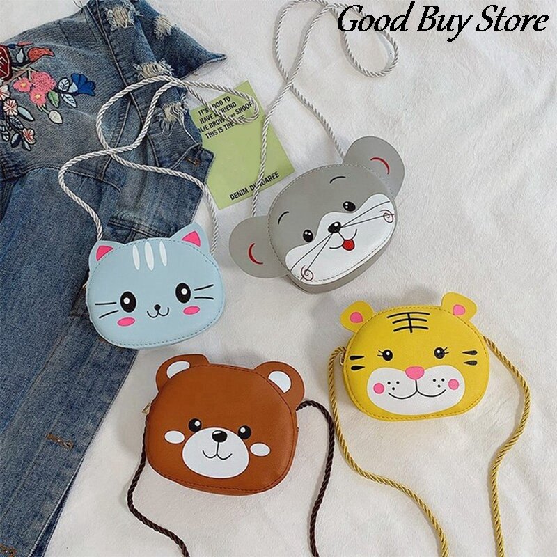 Tas tangan anak Mini lucu, dompet tali kecil tas selempang kucing beruang kelinci, tas bahu hewan lucu