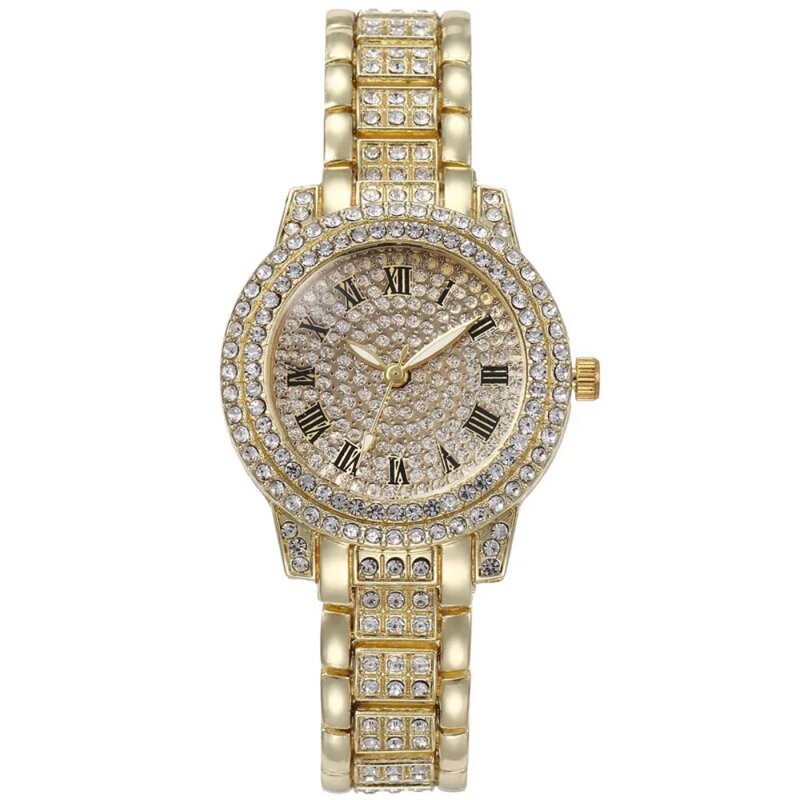 Montre-bracelet à quartz pour femme, montres à ruban de diamant, bracelet en or, horloge