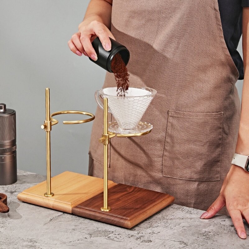 Латунная стойка для фильтров для кофе с деревянной основой, подарки для любителей кофе, Прямая поставка