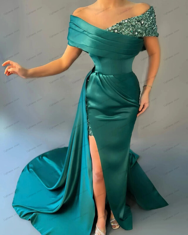 Eleganckie suknie wieczorowe satynowa pochwa syrenka Sexy wysokie rozcięcie sukienka na studniówkę szaty na formalne przyjęcie Vestidos De Gala