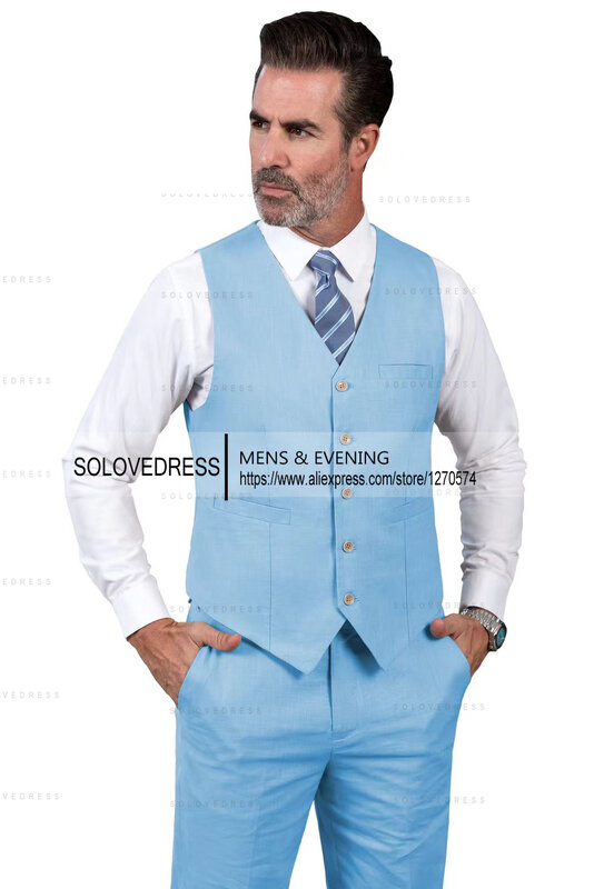 2 sztuki lniane męskie garnitury Slim Fit jednorzędowe w stylu Casual, letnia lniane garnitury na ślub (kamizelka + spodnie)