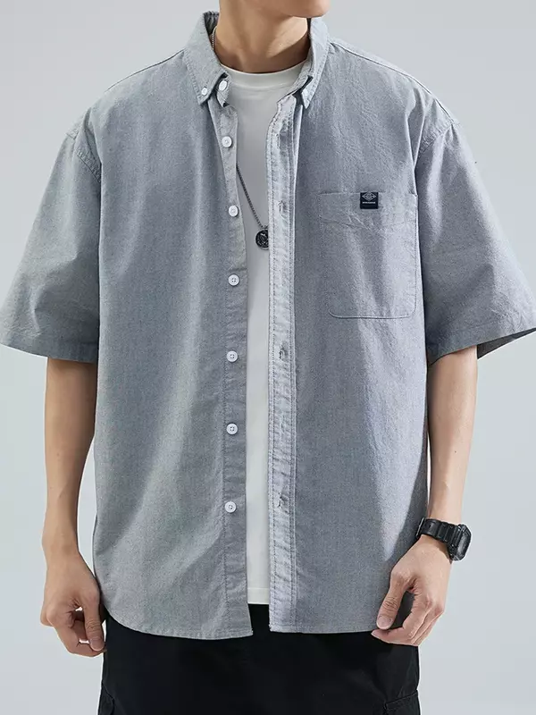Summer Casual Shirts Men Short Sleeve Classic Solid Chest Pocket Breathable Cotton Husband Blouses Male Streetwear Loose Shirt