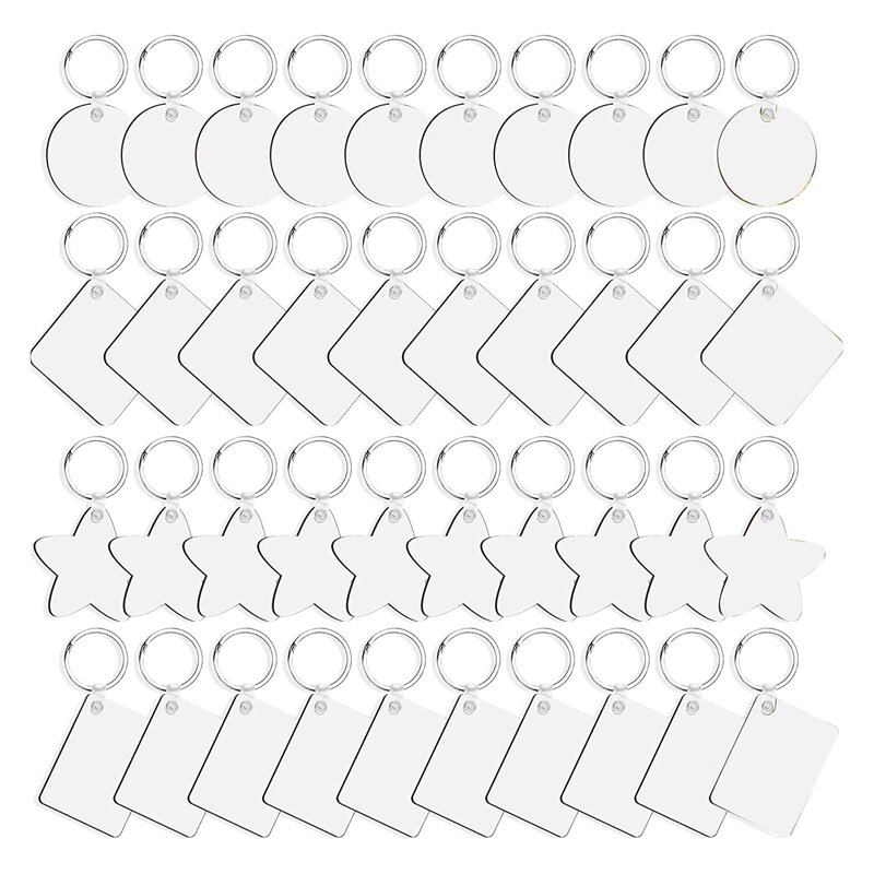 Llaveros de sublimación en blanco, anillos de cadena para llaveros de transferencia térmica DIY, impresión de un solo lado, 40 piezas