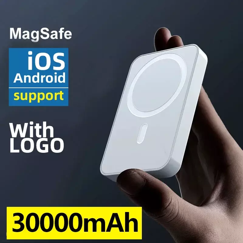 30000Mah Draagbare Draadloze Oplader Macsafe Extra Externe Magnetische Batterij Powerbank Voor iPhone Powerbank
