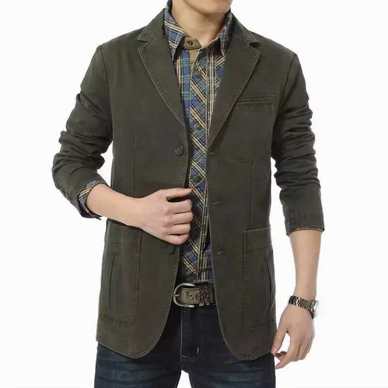 Jaqueta jeans de algodão casual masculina, casaco de luxo justo, blazer militar do exército, outwear de primavera e outono, 5XL