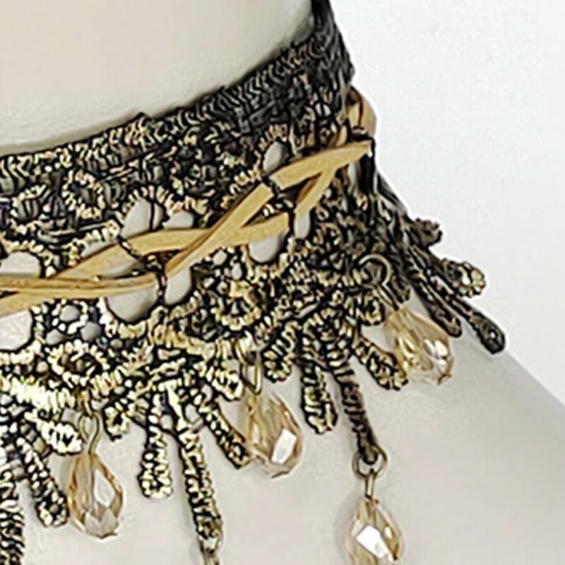 Adjustable Gothic Choker Necklace Choker Collar Rhinestones Tassels Collarbones Neckwear Chain for Girlfriends Drop Shipping