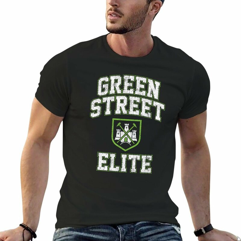 男性用グリーンストリートライトブラックTシャツ、パーカーストライプ服、かわいい、新しい