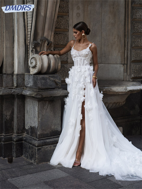 Gaun pengantin tali Spaghetti seksi 2024 gaun pernikahan A-Line elegan gaun panjang lantai applique menawan Vestidos De Novia