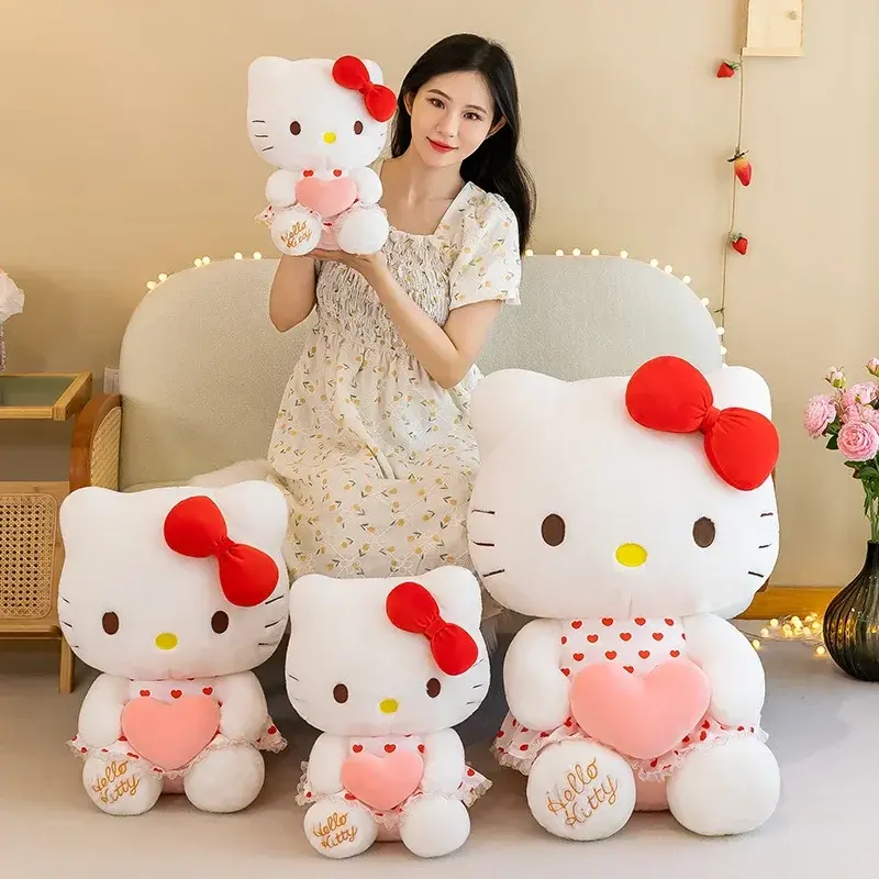 Nowy Sanrio Cartoon Anime Sheer sukienka Hello Kitty pluszowa lalka duża urocza dekoracja pokoju pluszowa zabawka poduszka do spania miękka zabawka Kawaii