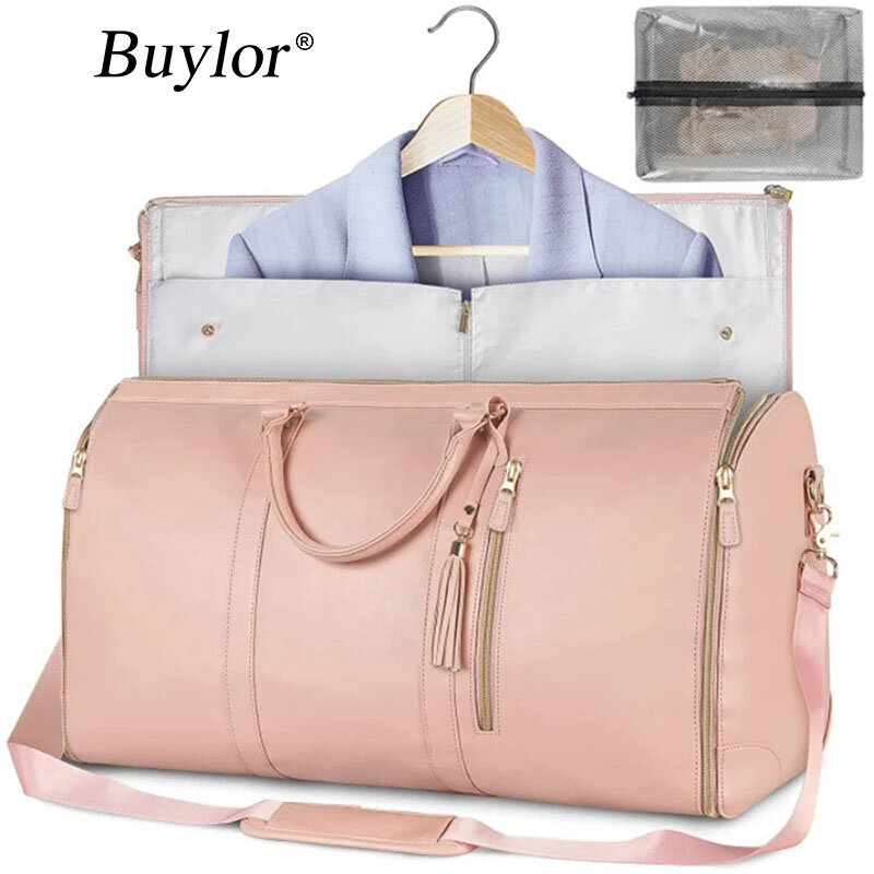 Bolsa de armazenamento Buylor-PU Folding Suit Duffle Bag de Viagem de Grande Capacidade Bolsa Feminina Totes Impermeáveis Saco de Ginásio Saco de Fitness ao ar livre