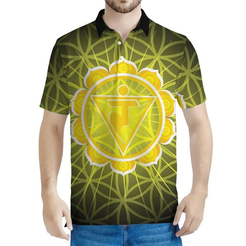 Colorful Chakras Energy 3D Printed Polo Shirt Summer Loose Button T Shirts For Men Clothes Streetwear Short Sleeve Tees Tops