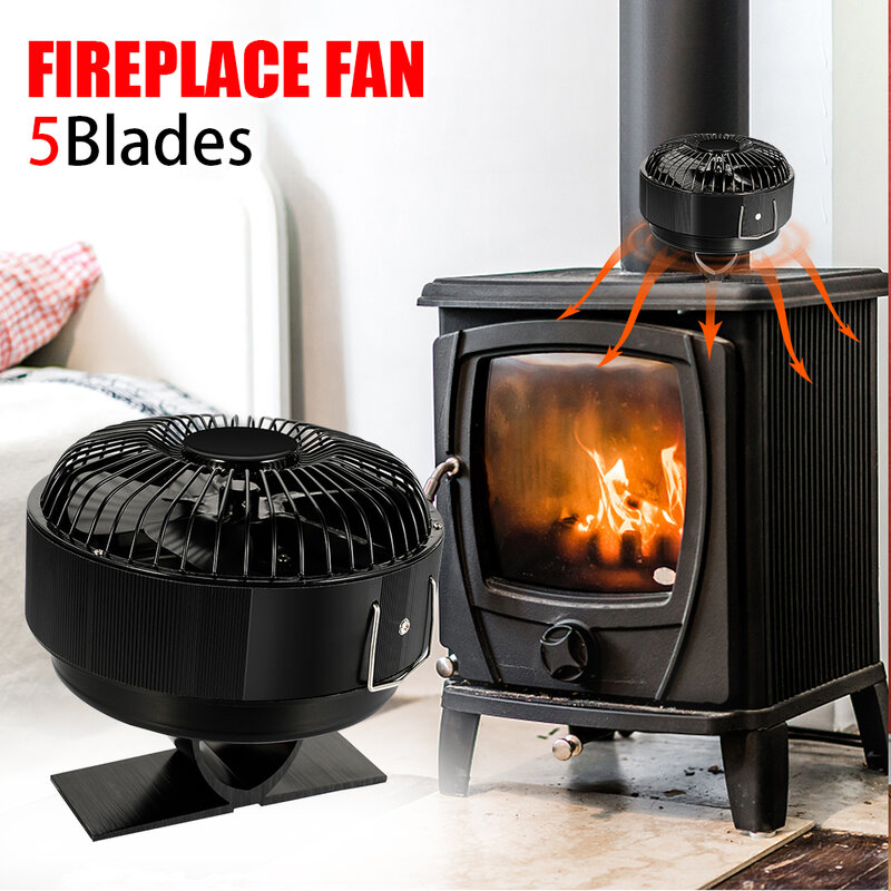 5 Blades Stove Fan Heat Powered Fireplace Fan Free Stand Round Eco Quiet Log Wood Burner Home Heater Efficient Heat Distribution