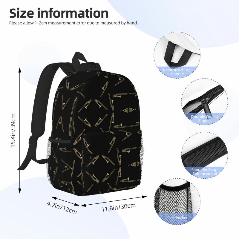 Черные рюкзаки тромбон для подростков, Мультяшные школьные ранцы для учеников, дорожный ранец на плечо, вместительная сумка