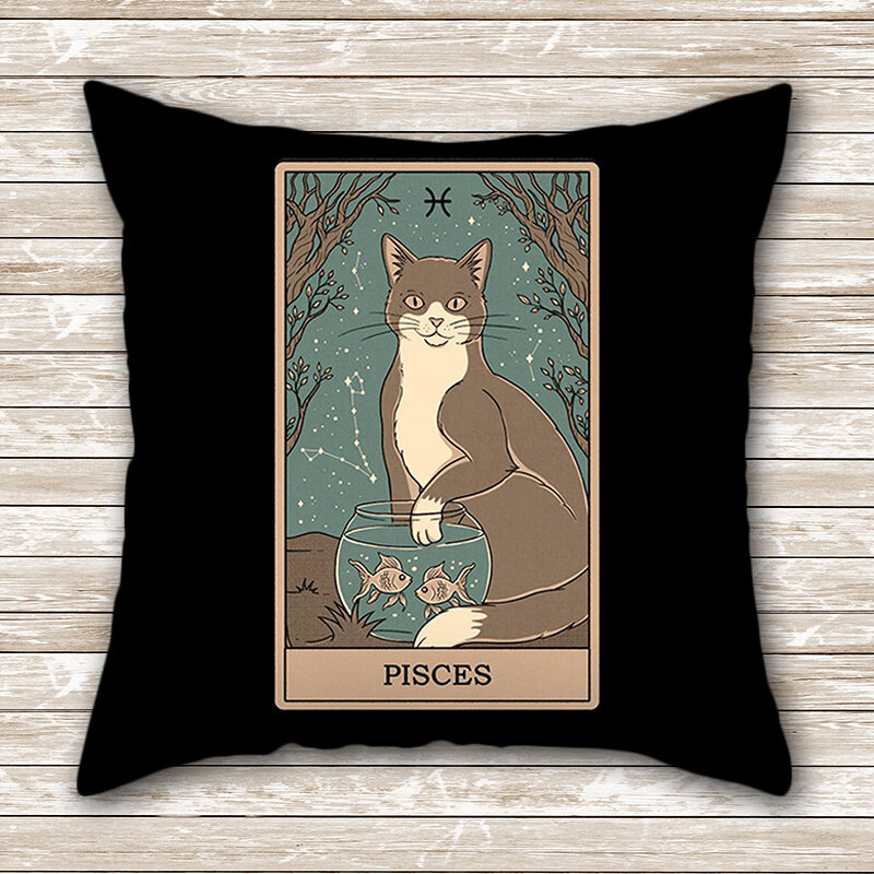 ZHENHE-Taie d'oreiller chat noir Tarot, décoration de la maison, housse de coussin, décor de canapé de chambre, 18x18 pouces, 45x45cm