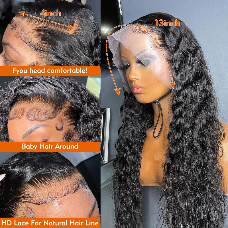 28 30 32 calowa falowana woda z przodu peruka z ludzkimi włosami 13x4 mokre falowane ludzkie włosy peruka przezroczysta HD koronkowa peruka brazylijskie włosy Remy