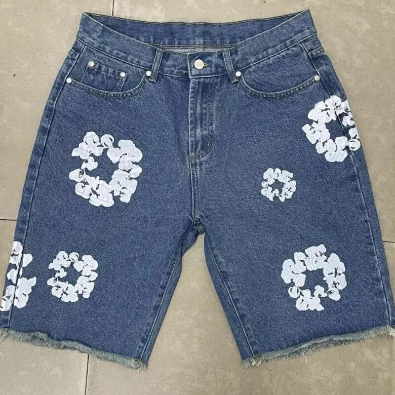 Amerikanische trend ige kapok bedruckte gewaschene Jeans neue Mode Unisex lose lässige Hosen mit geradem Bein Shorts y2k HipHop Streetwear