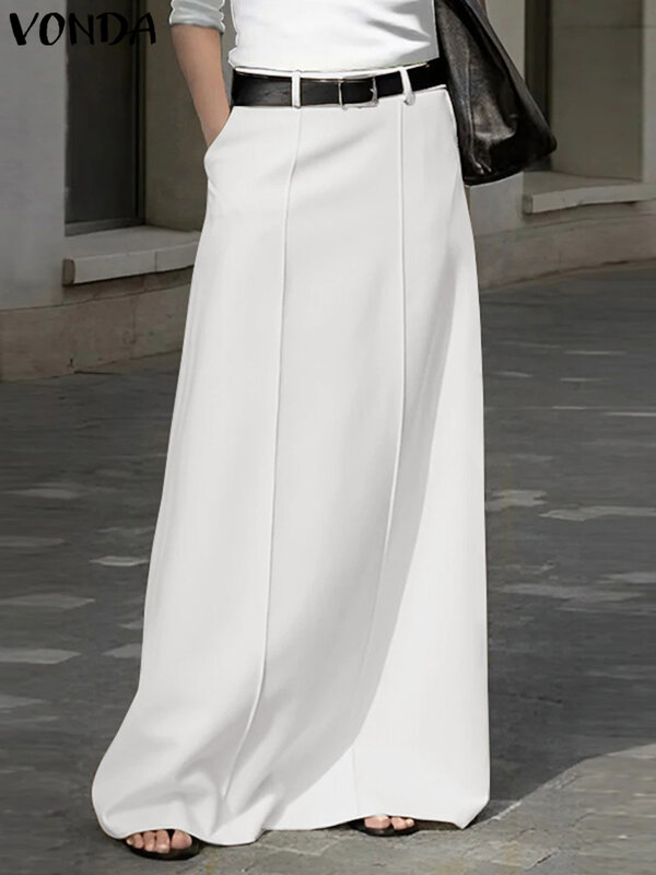 Элегантные длинные юбки размера плюс VONDA, женская модная однотонная Макси-юбка, плиссированная Повседневная Свободная юбка с карманами, винтажная юбка с высокой талией