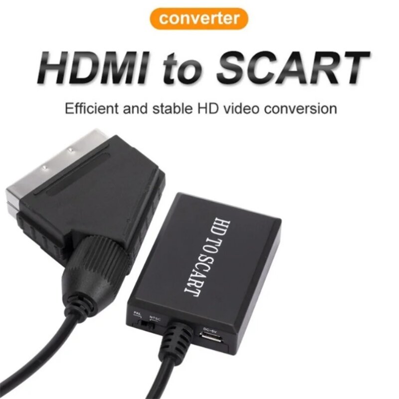 Adaptador de vídeo HDMI para SCART, conversor de áudio Upscale, PAL/NTSC para TV HD, DVD Box, Signal Upscale, acessórios