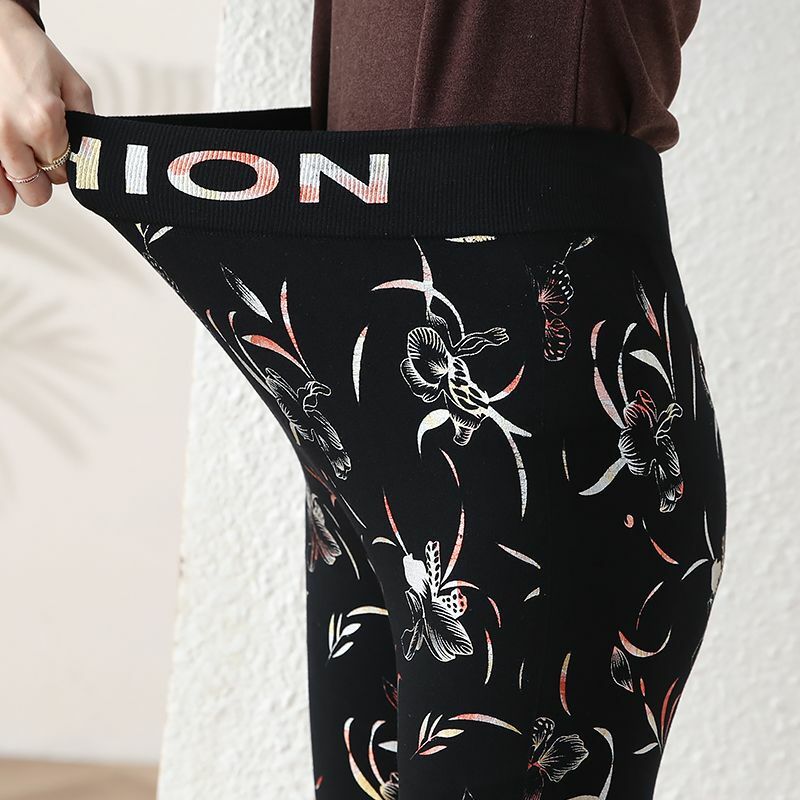 Осенне-зимние женские брюки для фитнеса с цветочным принтом