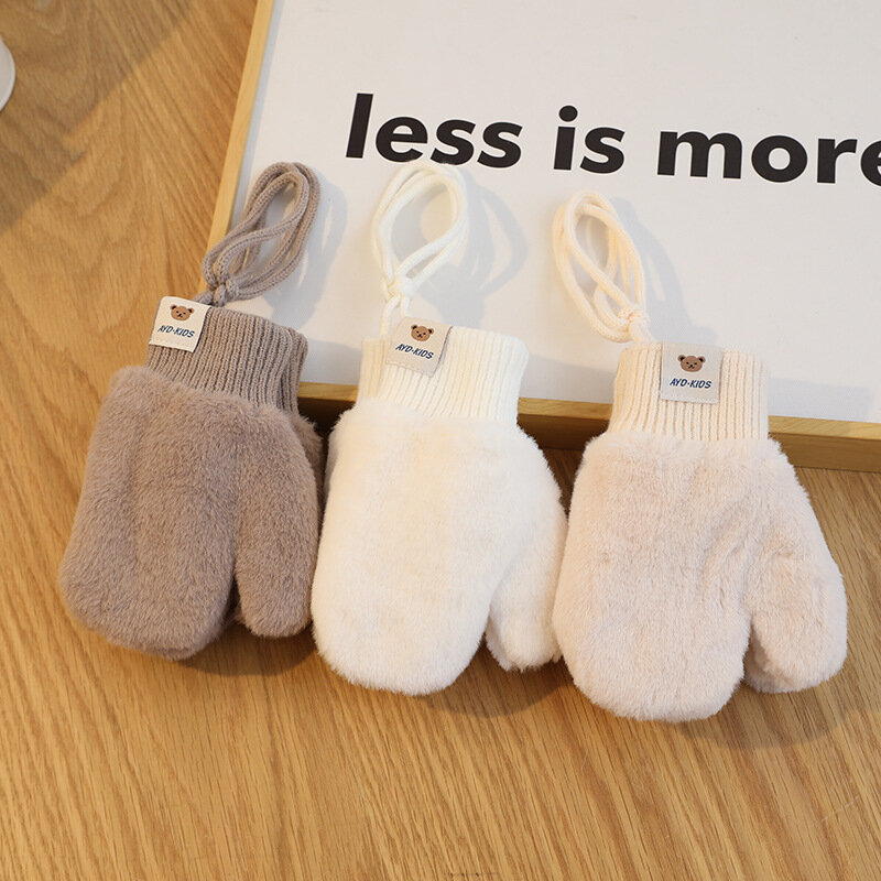Luvas de pelúcia monocromáticas para recém-nascidos, luvas grossas de coelho, acessórios quentes para bebê, série Simplicity, inverno