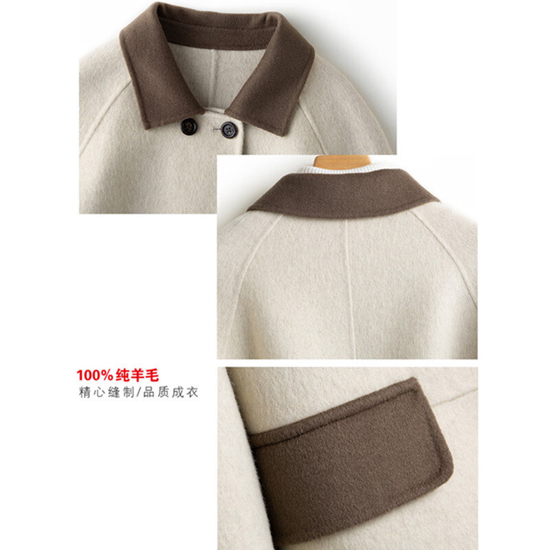 Woolen Coat Female High-End Double-Sided Cashmere Jackets Women's Fashion Double-Breasted Autumn Winter 100% Wool Outerwear 2787