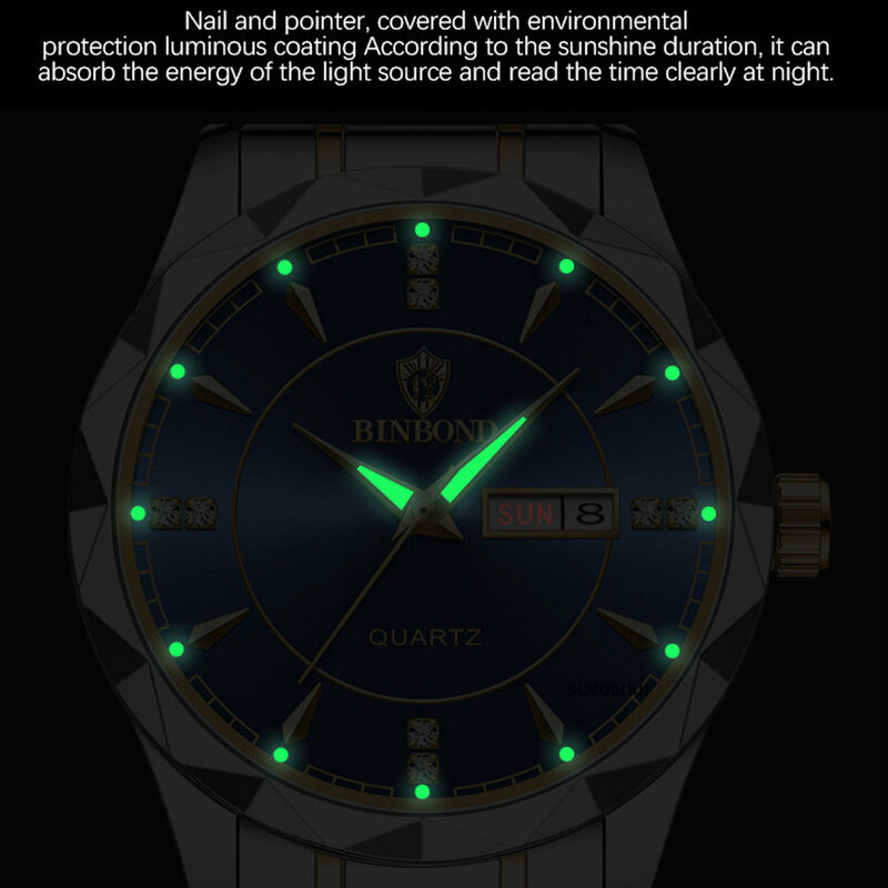 Relógio masculino de aço inoxidável de ouro, Relógios masculinos de negócios, Relógio impermeável, Quartzo de luxo, Moda, Data, Dia, 2023