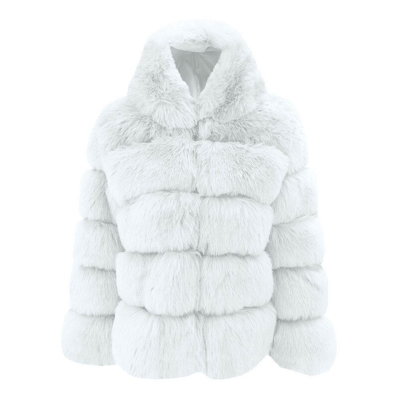 Jaqueta com capuz de vison falso feminino, casacos grossos quentes, manga cheia, presente, inverno