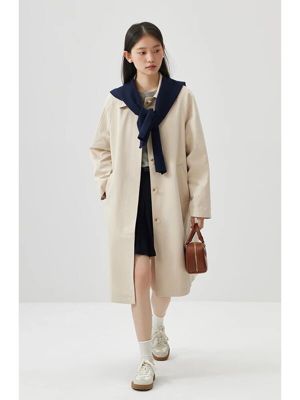 ZIQIAO giacca a vento kaki di media lunghezza in stile coreano per le donne 2024 primavera nuova giacca Trench Casual semplice monopetto femminile
