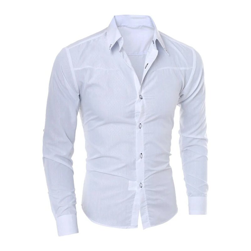 Camisa de manga comprida com botão de lapela masculina, Negócios, Profissional, Trabalho, Formal, Festa, Magro, Tops, Casual