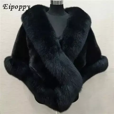 Imitação Mink Fox Fur Shawl para mulheres, casaco de tamanho grande, Xaile vestido, Imitação de pele