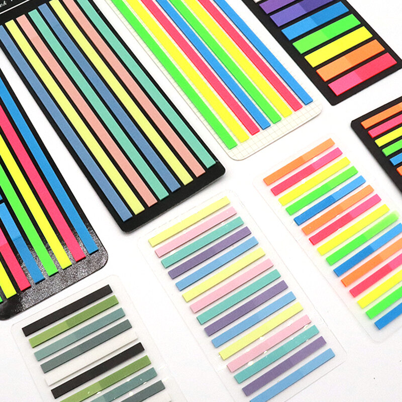 8 Set Gaya untuk Halaman Penanda Perencana Stiker Kantor Sekolah Alat Tulis Warna Transparan Neon Indeks Tab Bendera Catatan Lengket