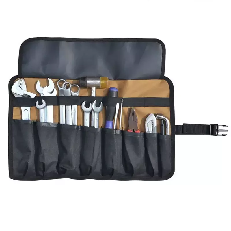 Portátil Oxford pano rolo Camping bolso ferramenta, saco de armazenamento, Toolkit com 8 bolsos, chave inglesa, martelo dobrável