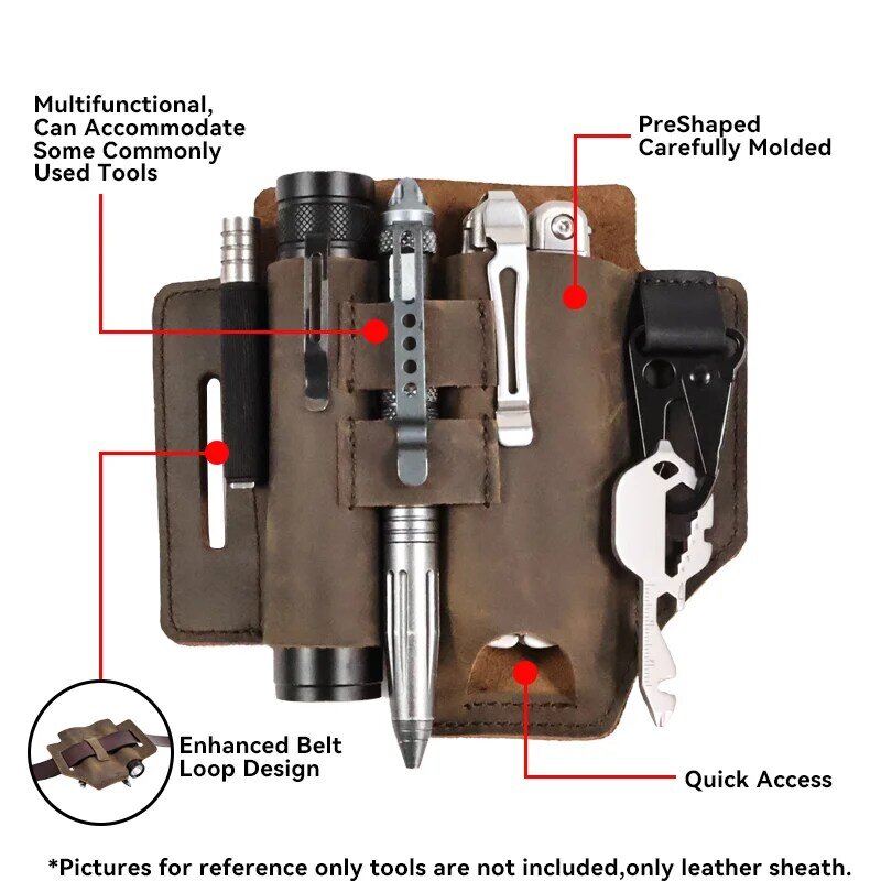 RIYAO fondina Multitool in vera pelle per cintura da uomo marsupio EDC Organizer tasca pieghevole portacoltelli borsa per attrezzi da esterno