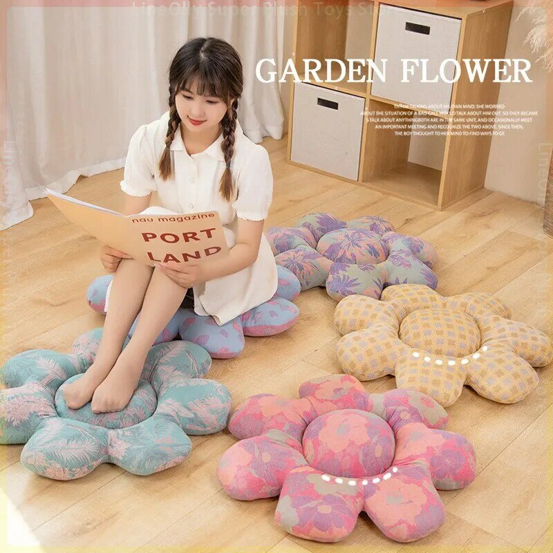 Simulation Print Cloth Seven Petal Flower Cushion Toys Kawaii Room Decor Stuffed Plants Colorful Flower Plush Throw Pillow Gifts