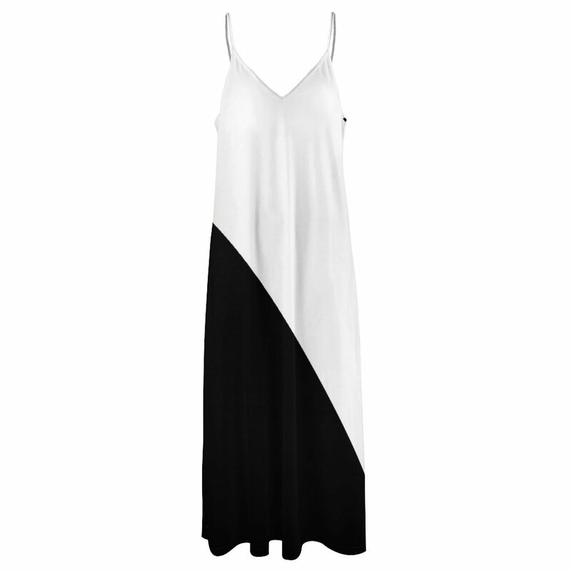 Gaun bicolor putih dan hitam tanpa lengan gaun pengantin gaun musim panas wanita 2023