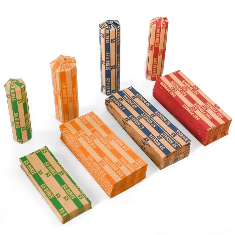Coin Wrappers Assorted 150PCS Set 50 Quarter Wrappers and 50 of Each Penny, 25 Nickel, 25 Dime Wrappers