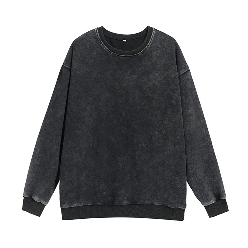 Sweat-shirt vintage en coton pour hommes, pull Hip Hop, streetwear monochrome, pull délavé, Harajuku, printemps, automne