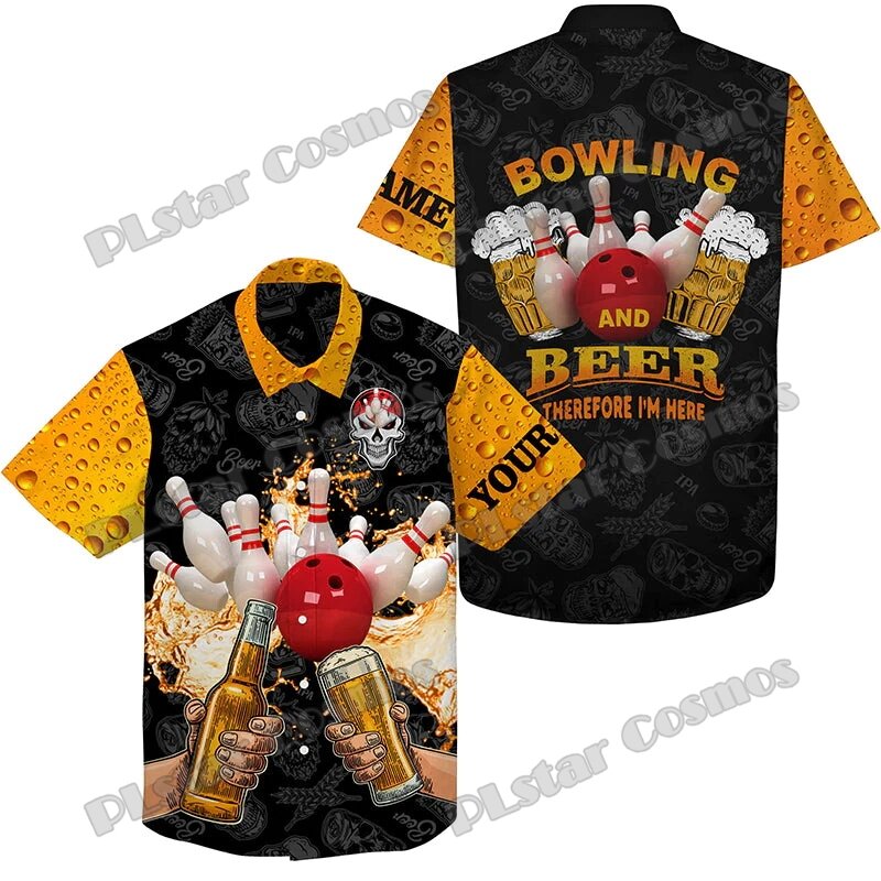 Chemise hawaïenne imprimée en 3D personnalisée pour hommes avec Flame Bowling Ikmatchs Pins, chemise d'été unisexe décontractée à manches courtes, chemise boutonnée, SH18