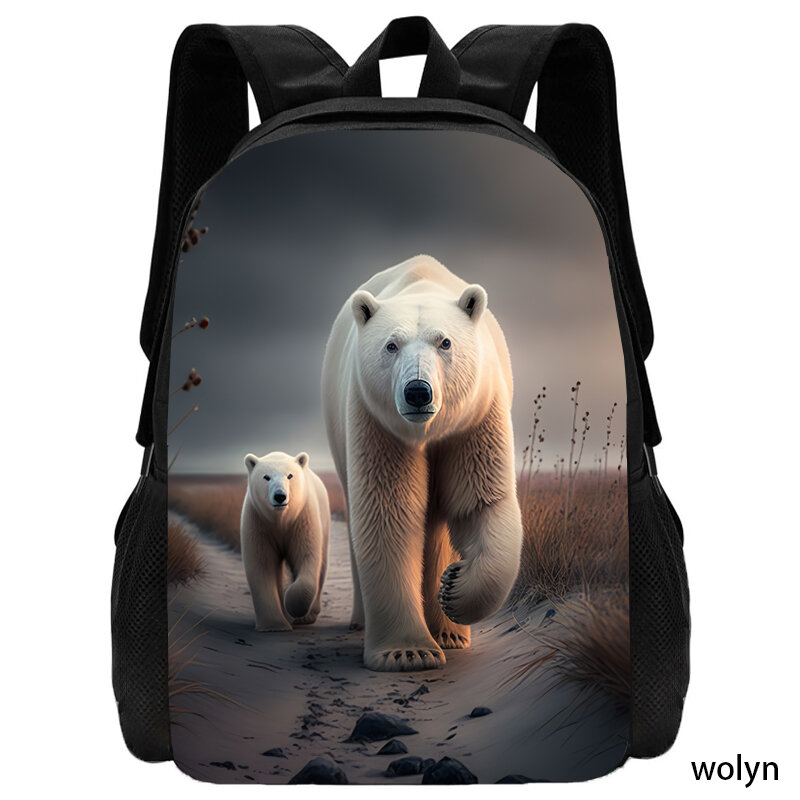 만화 어린이 배낭 동물 학교 가방, 소년 소녀용 3D 북극곰 책가방, 학교 조명 무게추 배낭