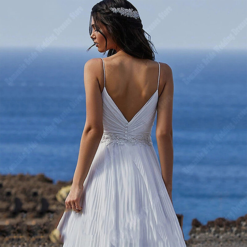 Celebrity Deep-V Neck A-Line Women Wedding Dresses New Sleevless Bridal Gowns Popular Lace Printing Princess Vestidos De Novias