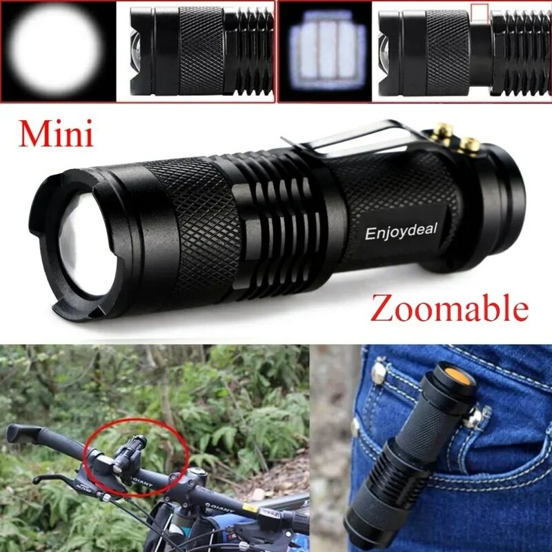 Mini linterna LED de bolsillo de 1200 lúmenes, linterna de emergencia para acampar, senderismo, enfoque de Zoom ajustable con Clip para luz nocturna