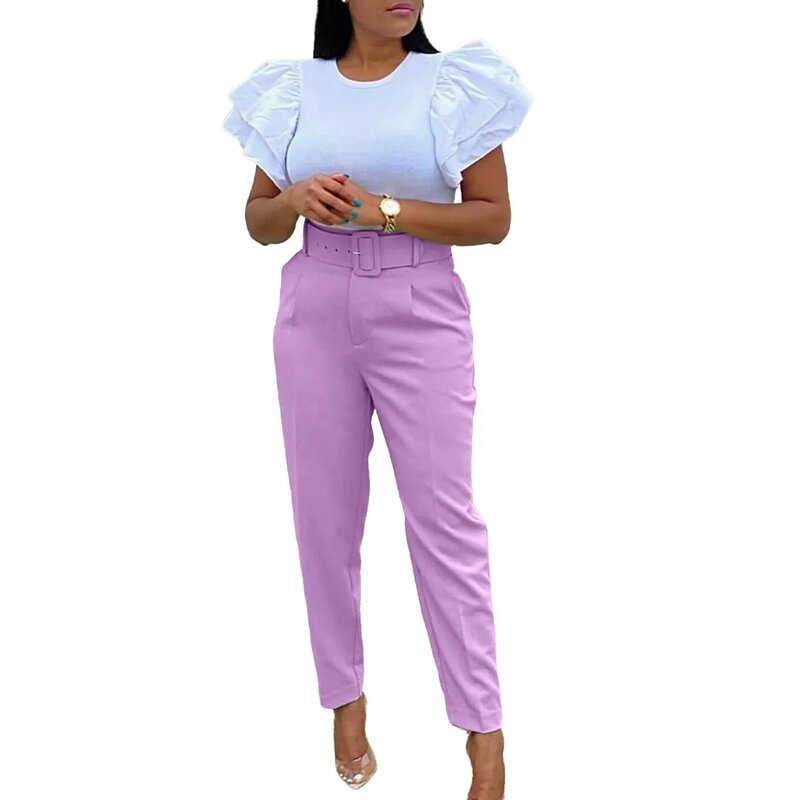 Elegante Büro Damen Hosen & Hosen für Frauen hoch taillierten Gürtel tailliert solide weibliche afrikanische Business Arbeit Bleistift Hosen Stoff