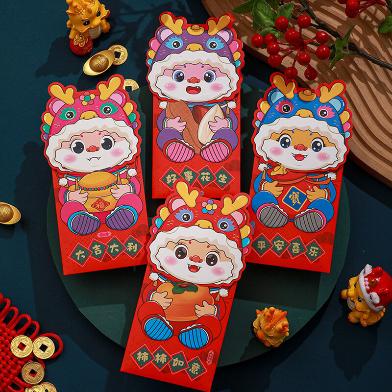 Enveloppes rouges créatives pour le nouvel an chinois, pocommuniste porte-bonheur, année du dragon, festival du printemps, décorations de Noël, 2024