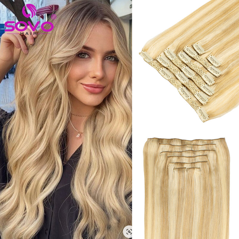 Ekstensi rambut manusia Clip In 100% Natural Real Hair Extension Clip-On Full Head Ombre warna 18 "-24" P18-60