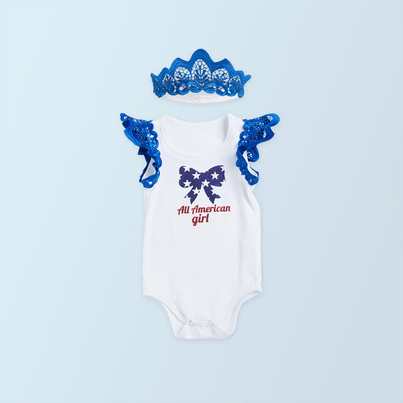 Baby Girl's Wing Decor Bodysuit e Crown Headband Set, criança, roupas recém-nascidas, conjuntos infantis, 2pcs Suit