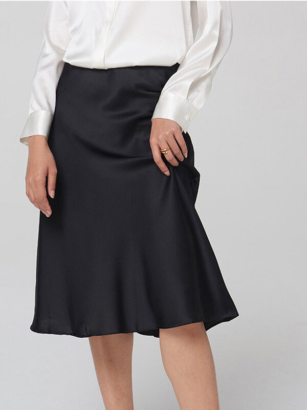 SuyaDream Silk Skirt for Woman 93%Silk 7%Spandex Solid A-line 2022 Spring Summer Chic Mid Skirts