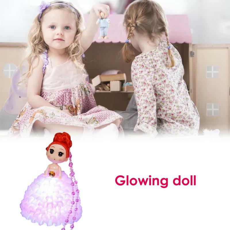 Crianças luminosas princesa luzes, Bonito vestido de festa boneca com luz noturna LED, Belas luzes do jardim de infância, Portátil e macio