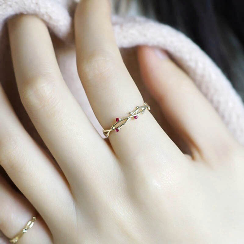3 Colors Simple Branch Women's Ring with Zircon Rose Gold Color Finger Rings Hollow Design Party Jewelry Women Accessories anel